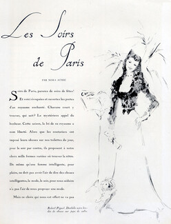 Les Soirs de Paris, 1947 - Piguet, Grès, Jacques Fath, Jean Dessès Lila de Nobili, Evening Gown, Text by Nora Auric, 4 pages