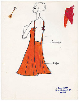 Serge Matta 1960 Fashion House Paris, Original Fashion Drawing N°35