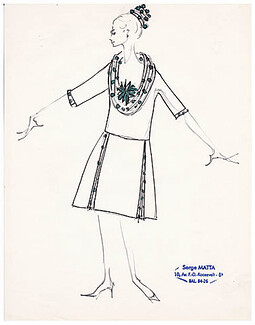 Serge Matta 1960 Fashion House Paris, Original Fashion Drawing N°36