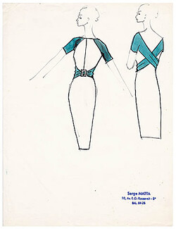 Serge Matta 1960 Fashion House Paris, Original Fashion Drawing N°43