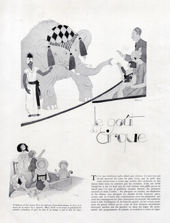 Le Goût du Cirque, 1925 - Charles Martin Circus, Elephant, Horse, Clown, Amazone, Text by Gérard Bauër, 3 pages