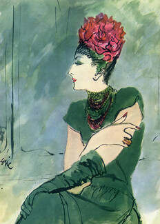 Tatiana du Plessix (Hat, Dress) 1945 Helena Rubinstein Pink Champagne, Eric