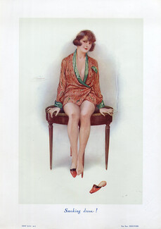 Suzanne Meunier 1924 Smoking Dresa ! Cigarette Holder, Pajamas