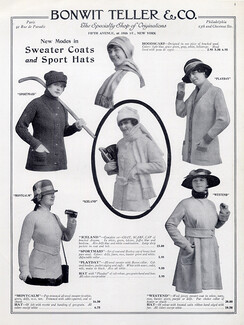 Bonwit Teller 1915 Sport Hats, Sweater Coats
