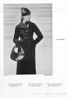 Schiaparelli 1934 Photo Scaioni, Coat in Black Woollen, Handbag