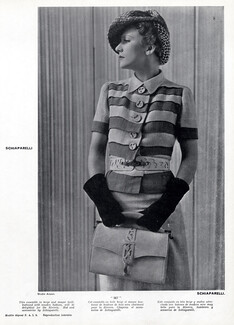 Schiaparelli 1935 Ensemble for the Riviera, Hat, Gloves, Handbag, Photo Anzon