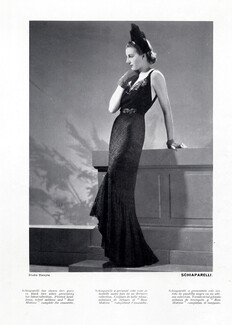 Schiaparelli 1937 Photo Dorvyne, Black Embroidery Dress, Velvet Mittens