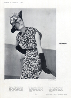 Schiaparelli 1937 Photo Anzon, Summer Dress, Large Capeline trimmed with Clover