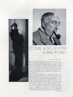 Ce que nous devons à Paul Poiret, 1931 - What we owe to Paul Poiret, Photo Lipnitzki, Text by André Doderet, 3 pages
