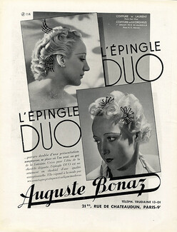 Auguste Bonaz (Combs) 1936 Hairstyle, Epingle Duo
