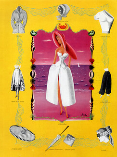 Schiaparelli 1948 Summer Dress, Hat, A. Barlier
