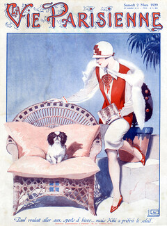 Georges Léonnec 1929 Pekingese Dog, Elegant Parisienne