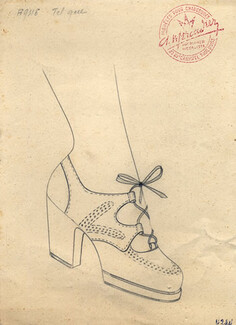 Mercadier (Shoes) 1945 Original Drawing by Albert Mercadier Designer
