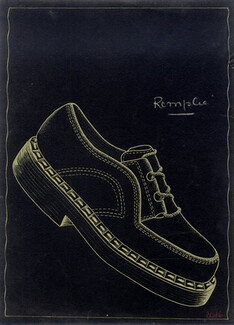 Mercadier (Shoes) 1945 Original Drawing by Albert Mercadier Designer