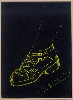 Mercadier (Shoes) 1945 Original Drawing by Albert Mercadier Designer