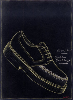 Mercadier (Shoes) 1945 Original Drawing by Albert Mercadier Designer