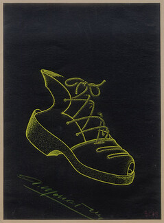 Mercadier (Shoes) 1945 Original Drawing by Albert Mercadier Designer