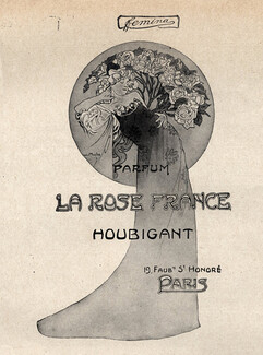 Houbigant (Perfumes) 1911 La Rose France, Alfons Mucha, Art Nouveau Style