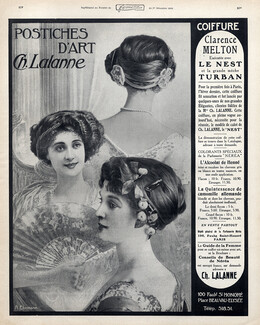 Lalanne (Hairstyle) 1909 Hairpieces, Postiches, Wig, A. Ehrmann