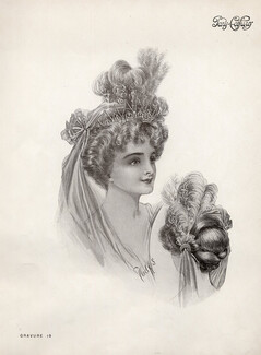 Paris-Coiffures (Hairstyle) 1911 Diadème Feathers