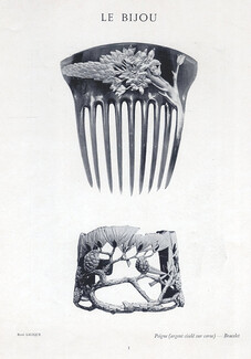 René Lalique (Comb & Bracelet) 1905 Peigne (Argent Ciselé sur corne)