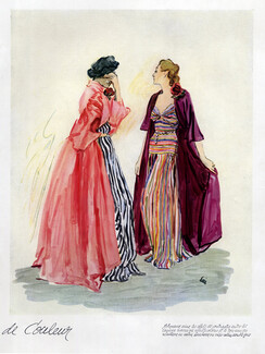Molyneux 1937 Robes rayées multicolores, Evening Gown, Eric