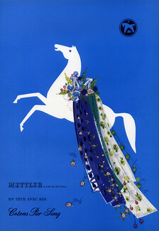 Mettler & Cie (Fabric) 1958 E. Frei, Coton Pur Sang, Horse