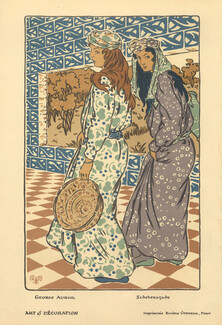 George Auriol 1899 Scheherazade, Oriental Women, sultan, Lithograph