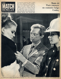 Mode 64 Paris consacre un couturier belge : Crahay, 1964 - Jules-François Crahay (Lanvin) Fitting, Fashion Show, Lisa & Lizzie Models, Texte par Jean-Paul Penez, Christian Gibey, 3 pages
