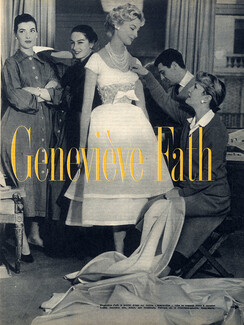 Geneviève Fath, 1956 - Fitting, Photo Jean-Loup Sieff, Texte par M. P., 3 pages
