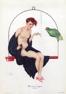 Georges Léonnec 1927 Mauvaises Langues - Gossips, Parrot, Sexy Girl