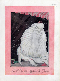 Georges Lepape 1925 "Le Manteau Couleur de Neige" White fur coat, Fourrures Max
