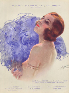 Suzanne Meunier 1927 Topless, Feathers Fan