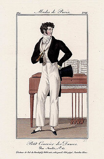 Petit Courrier des Dames 1822 Modes de Paris N°66 Dandy, A. Delvaux Engraver, Piano