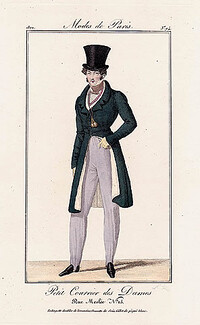 Petit Courrier des Dames 1822 Modes de Paris N°94 Dandy, A. Delvaux Engraver