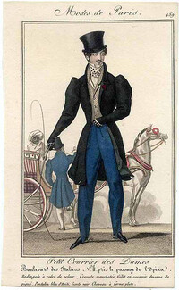 Petit Courrier des Dames 1827 N°459 Modes de Paris, Men's Clothing, Horse Carriage