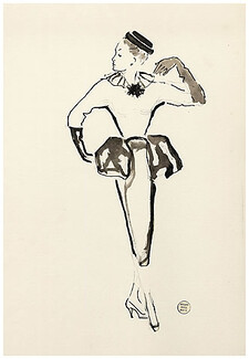 Serge Matta 1955 Original Fashion Drawing for the Fashion House of Schiaparelli Watercolor
