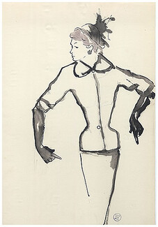 Serge Matta 1955 Original Fashion Drawing for the Fashion House of Schiaparelli Watercolor