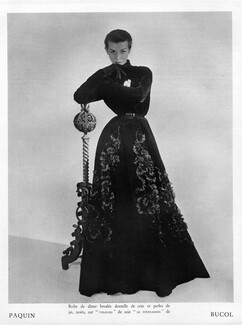 Paquin 1951 black Evening Gown, Bucol (Fabric)