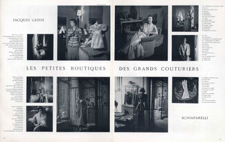 Les petites boutiques des Grands Couturiers, 1949 - Schiaparelli, Jacques Griffe Stores, Photos Rutledge