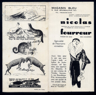 Fourrures Nicolas (Fur Clothing) 1933 Leaflet