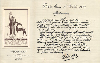 Fourrures Max (Fur Clothing) 1924 Andrée Leroy, Leaflet Invitation, Eduardo Garcia Benito