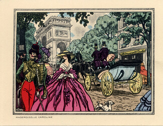 Mademoiselle Caroline (Leaflet Invitation card) 1913 Pierre Brissaud, 19th Century Costumes