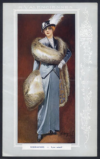 Henri Valenciennes (Fur Clothing) 1914 E. Vigné, Leaflet, Invitation Card, Fur Coat, Muff