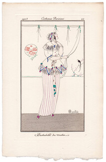 Charles Martin 1913 Journal des Dames et des Modes Costumes Parisiens Pochoir N°45 Morning Negligee