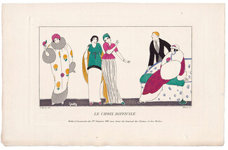 Charles Martin 1913 Journal des Dames et des Modes Costumes Parisiens Pochoir N°HS Le Choix Difficile
