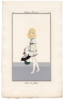 Jean Ray 1914 Journal des Dames et des Modes Costumes Parisiens Pochoir N°131 Child Dress