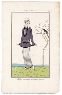 1914 Journal des Dames et des Modes Costumes Parisiens Pochoir N°145