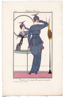 Victor Lhuer 1914 Journal des Dames et des Modes Costumes Parisiens Pochoir N°157 Hats