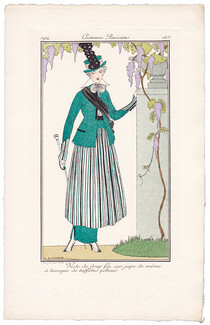 Victor Lhuer 1914 Journal des Dames et des Modes Costumes Parisiens Pochoir N°163